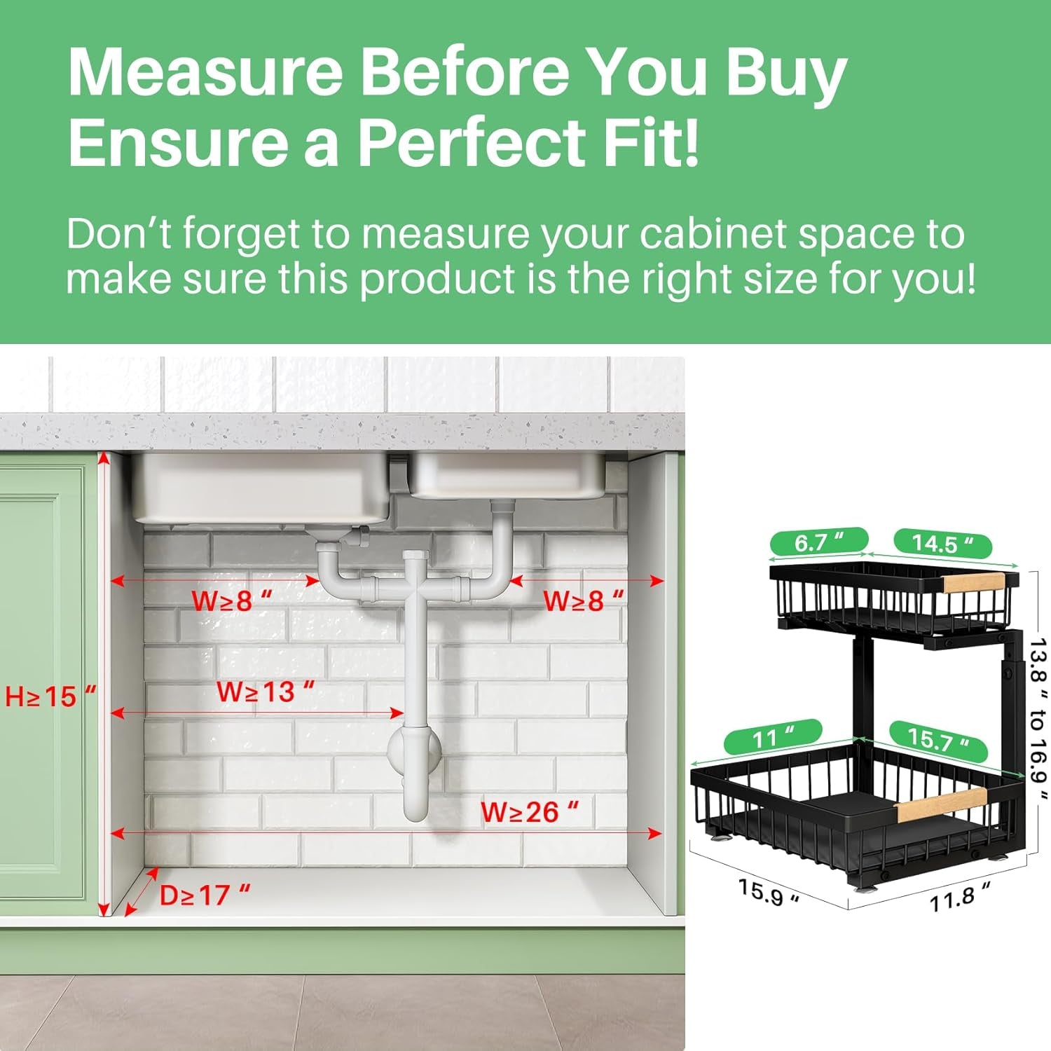 Under Sink Organizer, 2 Packs 2 Tier under Sink Organizers and Storage, Slide Out Pull Out Cabinet Organizer Shelf, Metal Sliding Drawer for Kitchen Bathroom Pantry Cabinet Closet Organization Rack