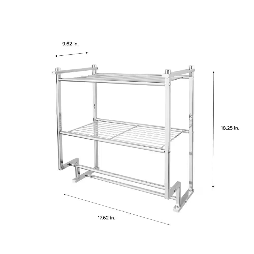 2-Tier Wall Mounted Shelf with 2 Towel Bars in Chrome 17.62 In. 