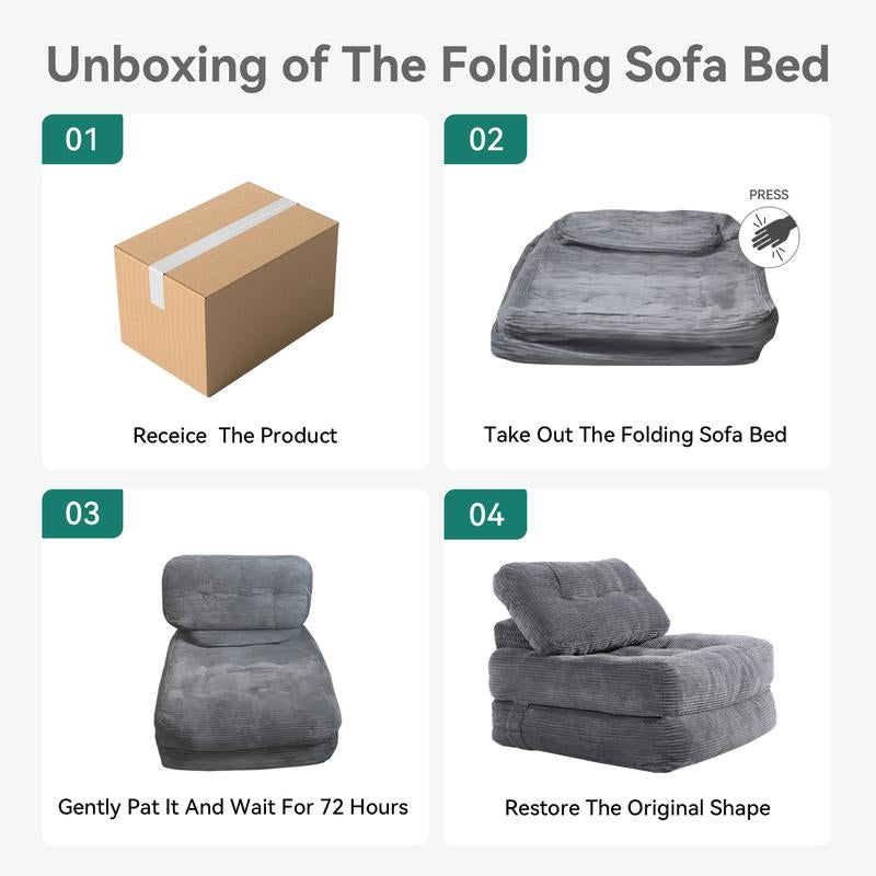 2-in-1 Foldable Sofa Bed - Ultra Comfy Chair Bed with Pillow & Support, Perfect Space Saver for Living Room & Guest Rooms