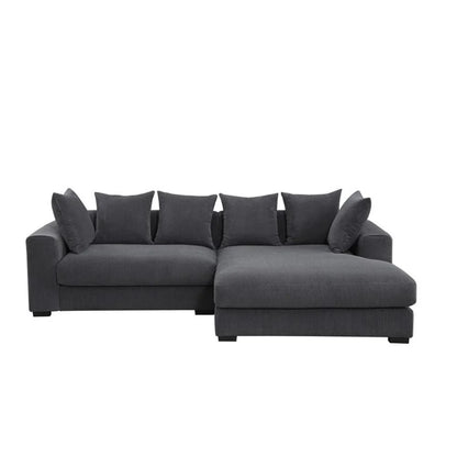 Solid Print L Shaped Sectional Sofa with Pillows, Dark Gray