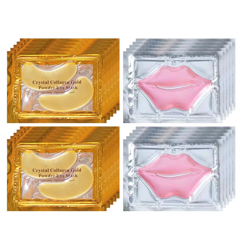 10/20Pcs Golden Crystal Collagen Eye Mask anti Dark Circle Anti-Aging Moisturizing Pink Lip Mask Eyes Lips Travel Size Skin Care
