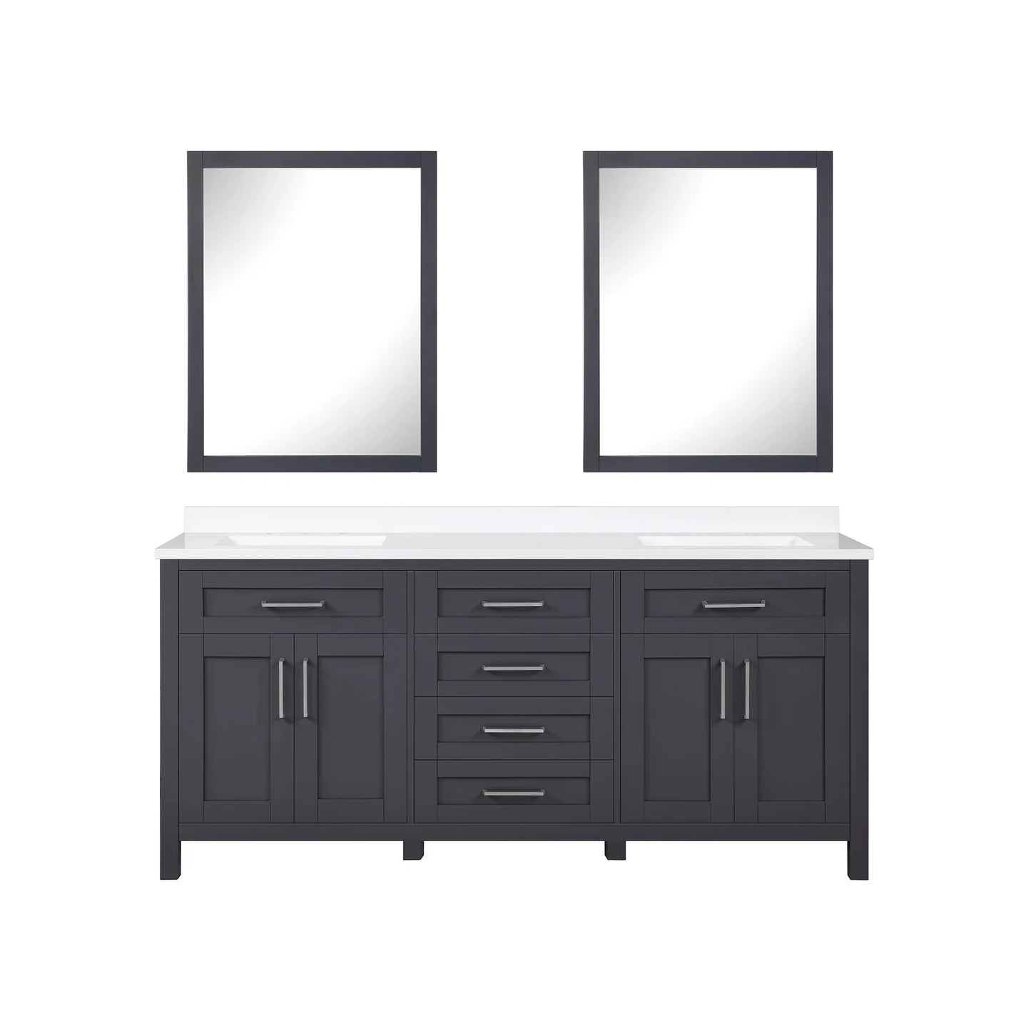 Dark Charcoal Bathroom Vanity with Engineered Marble Countertop and Framed Wall Mirrors 