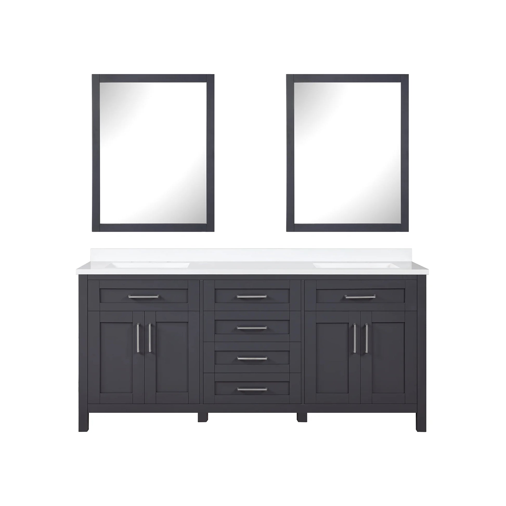 Dark Charcoal Bathroom Vanity with Engineered Marble Countertop and Framed Wall Mirrors 