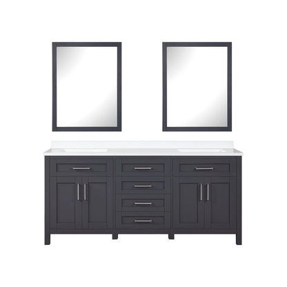 Dark Charcoal Bathroom Vanity with Engineered Marble Countertop and Framed Wall Mirrors 