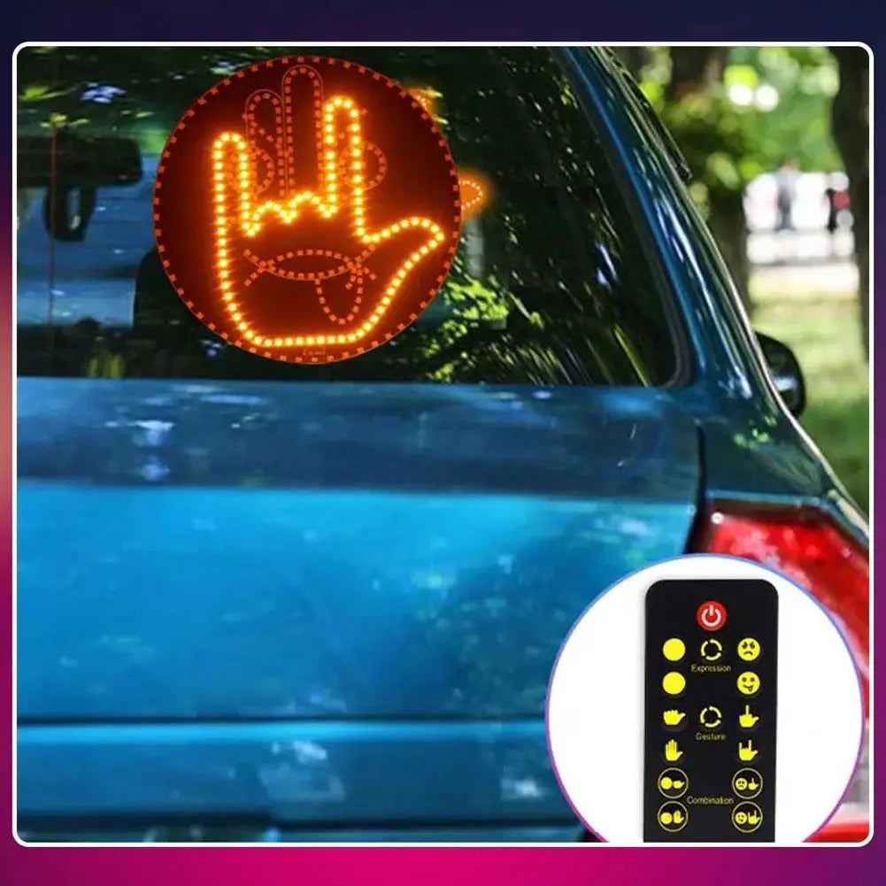 Emoji Face - Middle Finger Light Gesture LED Light Hand LED Car Finger up Back Window Funny Sticker Car LED Hand for Car
