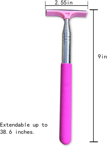 Car Rearview Mirror Wiper, Retractable Auto Glass Squeegee, Water Cleaner with Telescopic Long Rod, Portable Cleaning Tool for All Vehicles, Universal Automotive Accessories (Pink)
