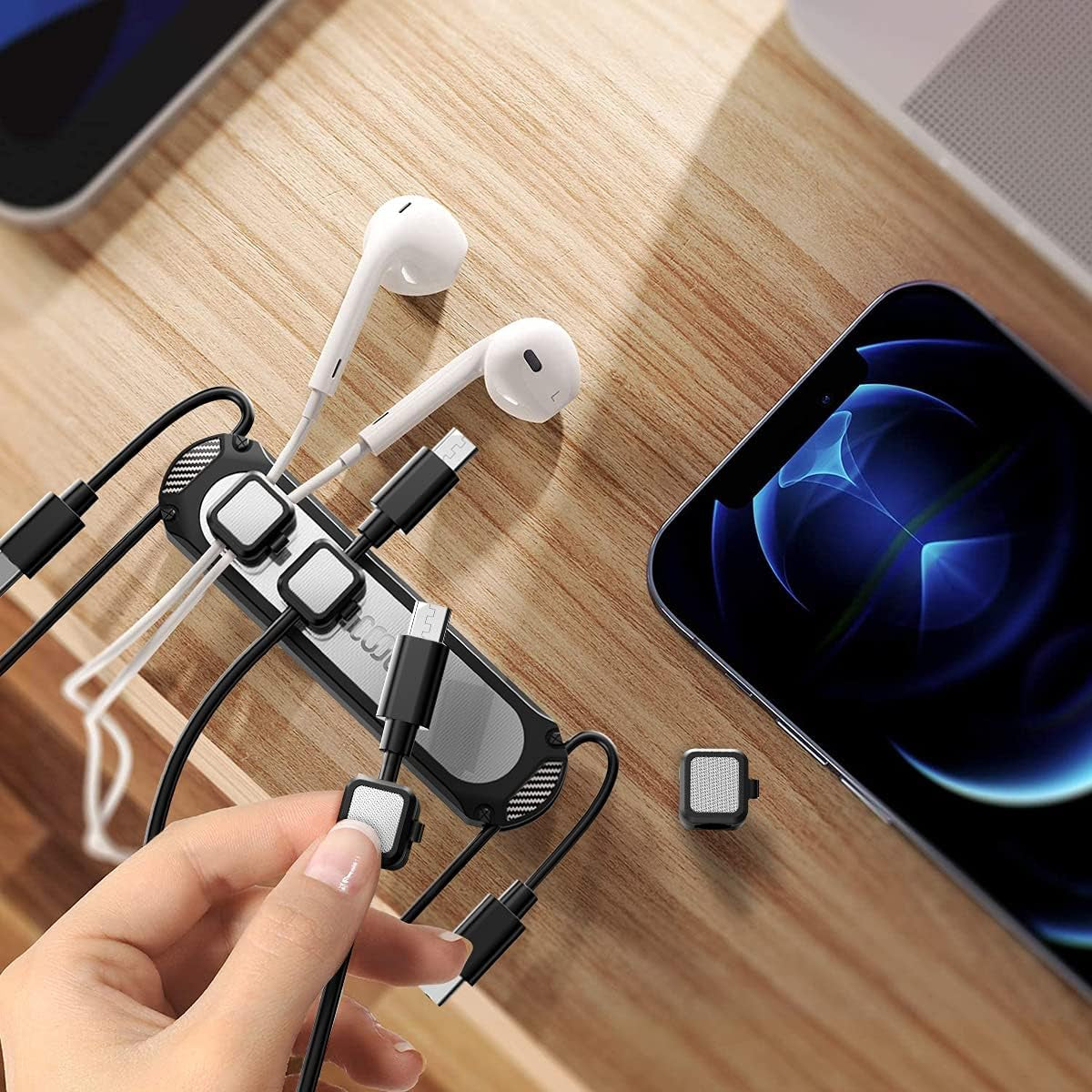 Magnetic Cable Holder 6 Slots Cable Clips Cable Management Wire Organizer under Desk Self Adhesive Sticky for USB Cord Wall Nightstand Car Charging Power Office Home Wire Clips - Black