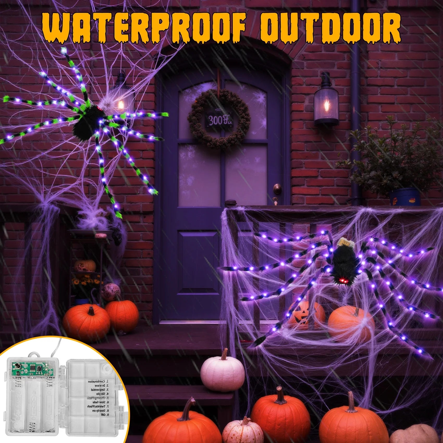 2 Giant LED 5Ft Spiders!  Light up Spider, Halloween Decorations Outdoor, 2 Pack Scary Large Halloween Spider Decor for Home Party Favor Yard Decor