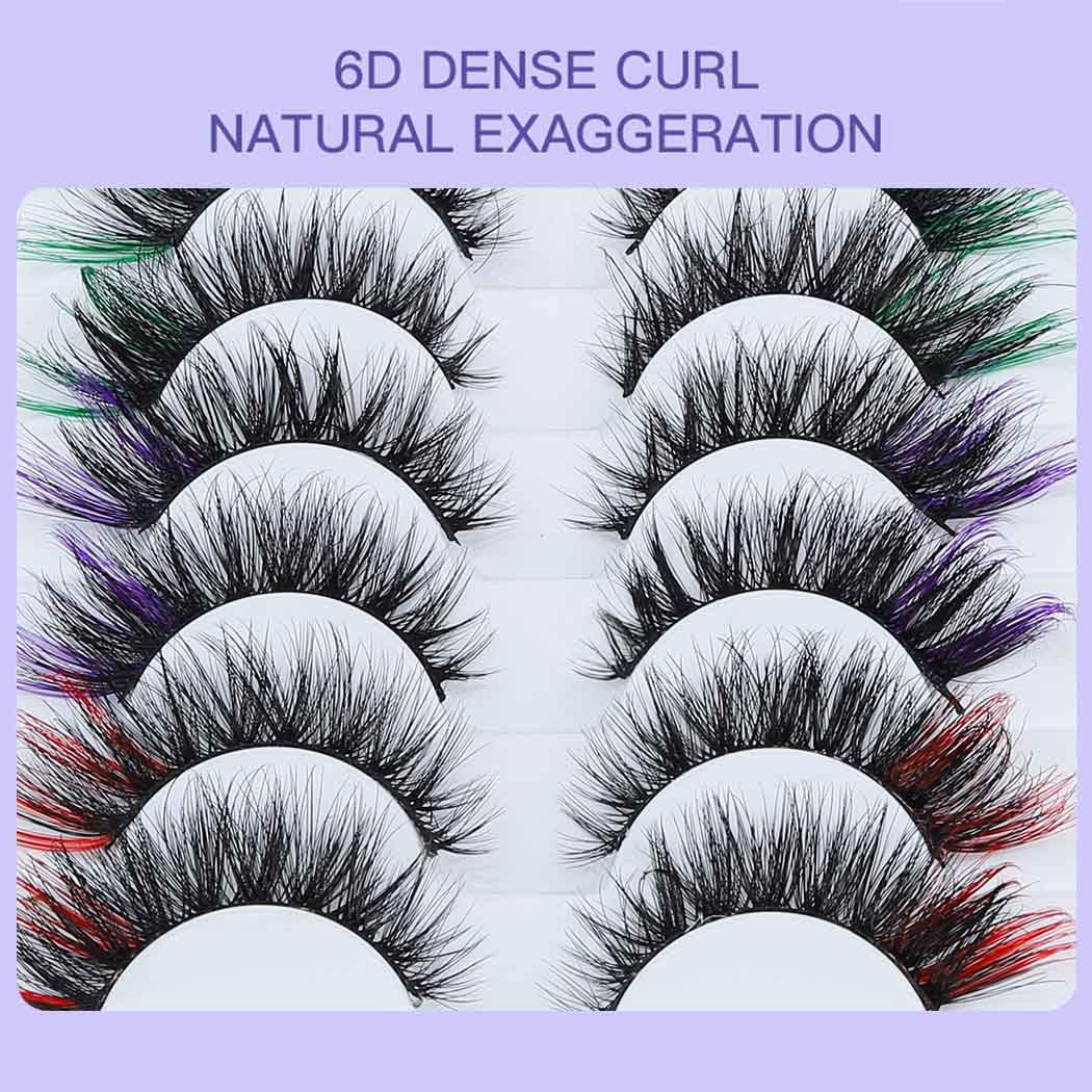 Colorful Fluffy Faux Mink Lashes Colored 3D Curl Strip Long Eye Lashes 10 Pairs Dramatic Lashes Volume Fake Eyelashes for Women and Girls