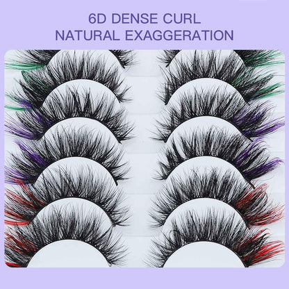 Colorful Fluffy Faux Mink Lashes Colored 3D Curl Strip Long Eye Lashes 10 Pairs Dramatic Lashes Volume Fake Eyelashes for Women and Girls
