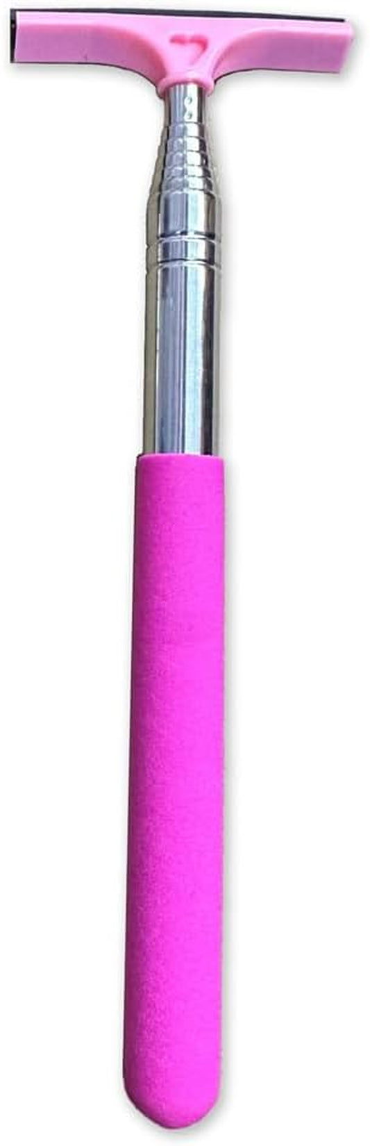 Car Rearview Mirror Wiper, Retractable Auto Glass Squeegee, Water Cleaner with Telescopic Long Rod, Portable Cleaning Tool for All Vehicles, Universal Automotive Accessories (Pink)