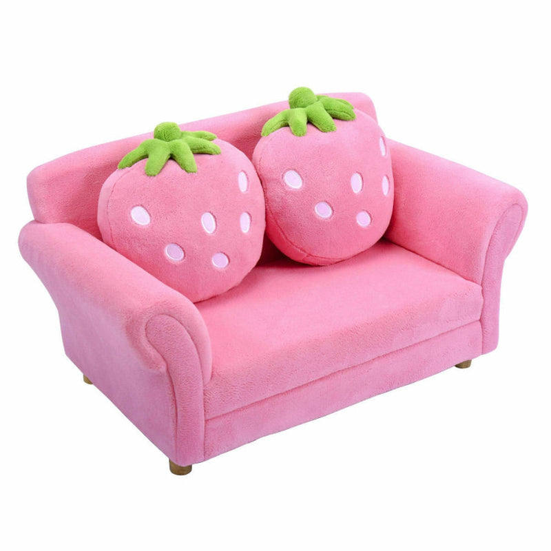 Kid Size! Strawberry Armrest Chair Sofa with 2 Cute Strawberry Pillows