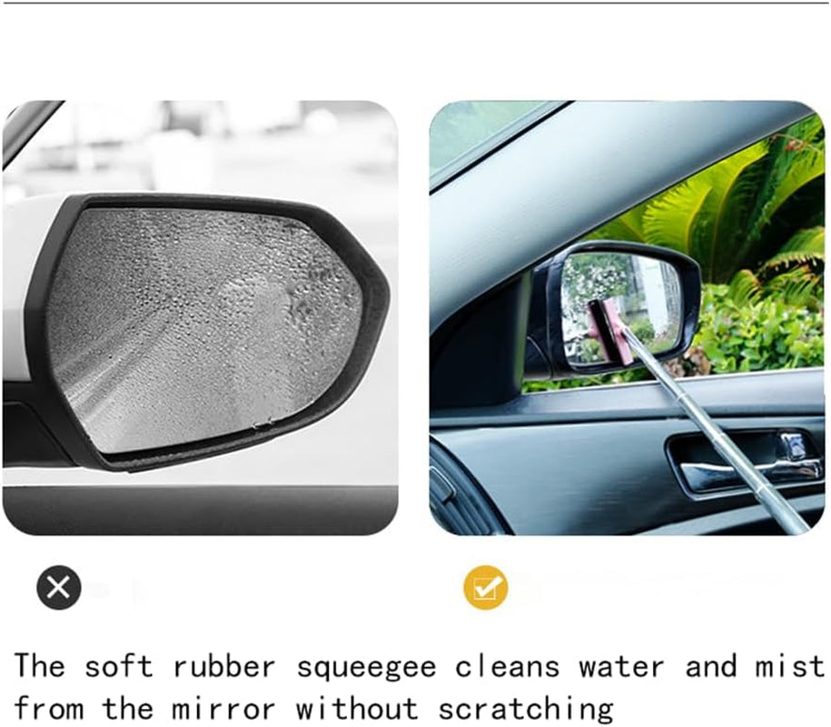 Car Rearview Mirror Wiper, Retractable Auto Glass Squeegee, Water Cleaner with Telescopic Long Rod, Portable Cleaning Tool for All Vehicles, Universal Automotive Accessories (Pink)