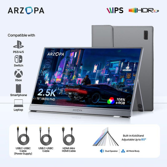 16.1" 2.5K 180Hz Portable Gaming Monitor 106% Srgb 2560X1600 QHD 1080P Ultra Slim External Second Screen for Laptop PC PS5 Mac Xbox with Built-In Kickstand & Dual Speakers