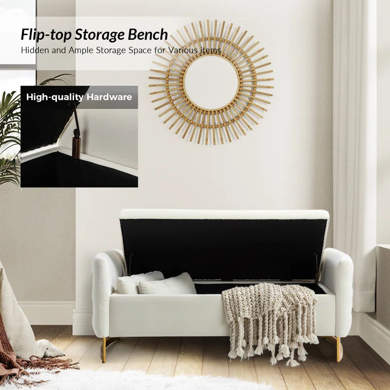 Elegant Aristides Velvet Upholstered Flip Top Storage Bench with Cozy Pillows