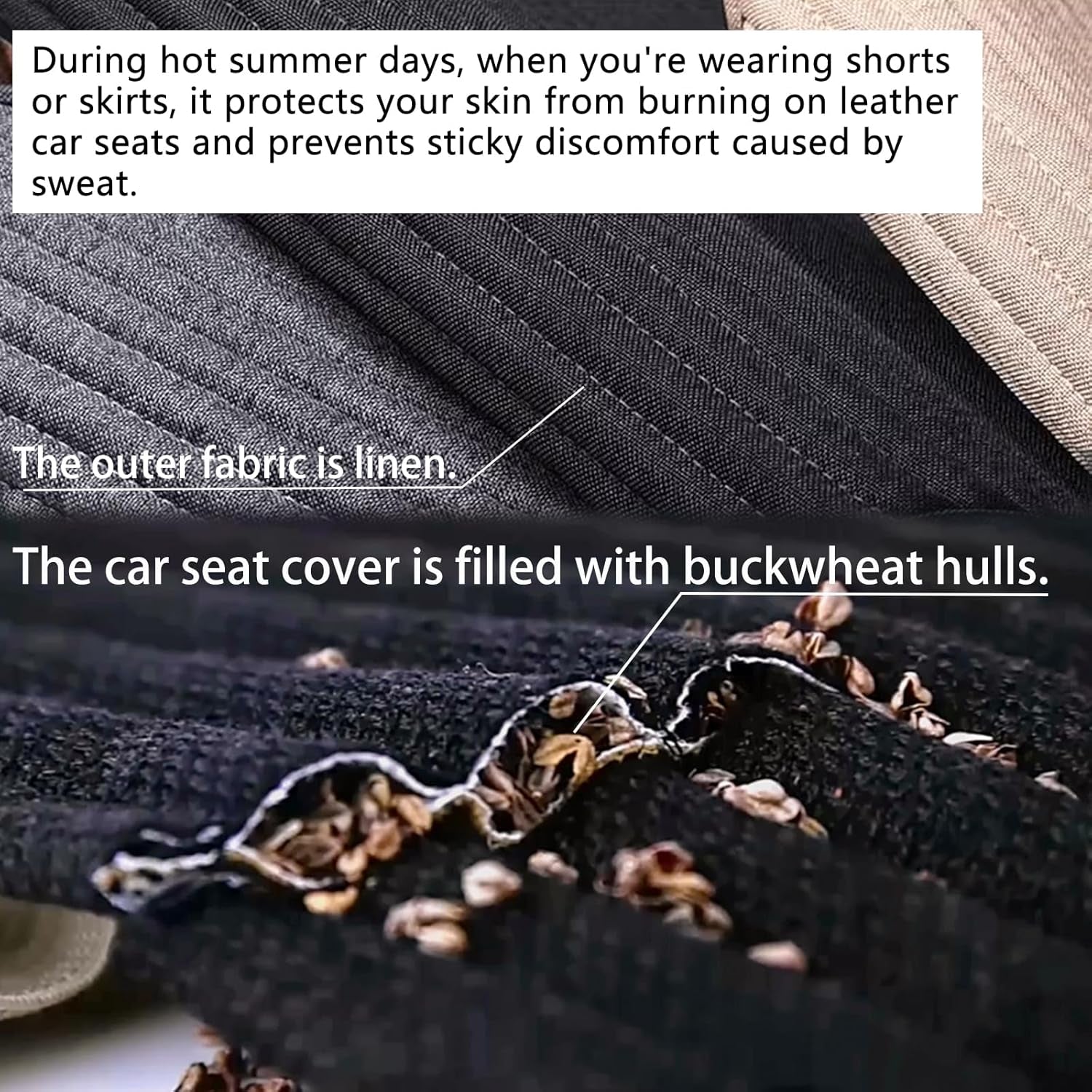 Car Seat Covers, Cloth Cars Seat Covers, Universal Fabric Car Seat Covers, Front Seats Only Air Bag Compatible, Cooling Car Seat Protector, Buckwheat Hull Breathable Comfortable Ventilated, Black