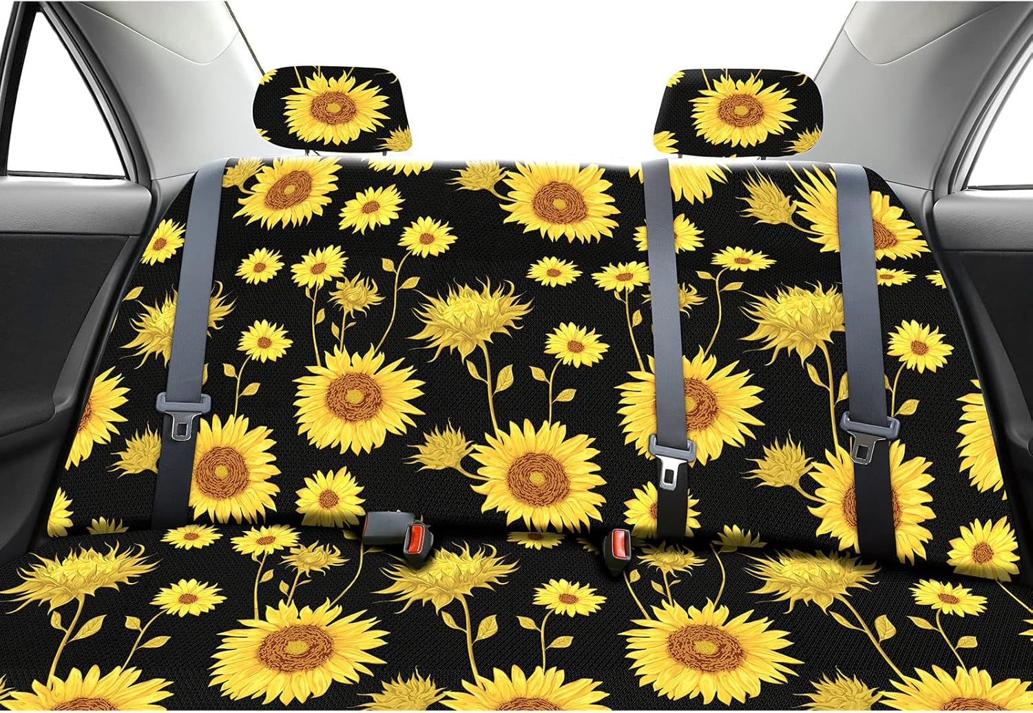 26 Pieces Sunflower Car Accessories, Sunflower Seat Covers Full Set Floor Mat Steering Wheel Cover Seat Belt Shoulder Pads Center Armrest Pad Gear Cover Handbrake Interior Car Decor