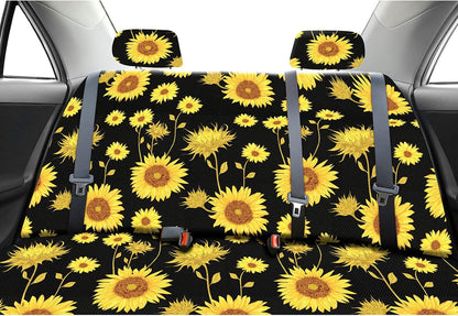 26 Pieces Sunflower Car Accessories, Sunflower Seat Covers Full Set Floor Mat Steering Wheel Cover Seat Belt Shoulder Pads Center Armrest Pad Gear Cover Handbrake Interior Car Decor