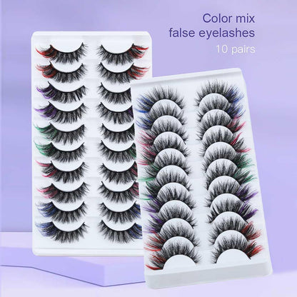 Colorful Fluffy Faux Mink Lashes Colored 3D Curl Strip Long Eye Lashes 10 Pairs Dramatic Lashes Volume Fake Eyelashes for Women and Girls