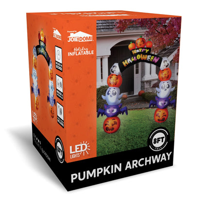8 Ft Halloween Inflatable Archway Stacked Pumpkins Halloween Archway Bat Decorations Inflatable with Build-In Leds, Halloween Blow up Yard Decorations
