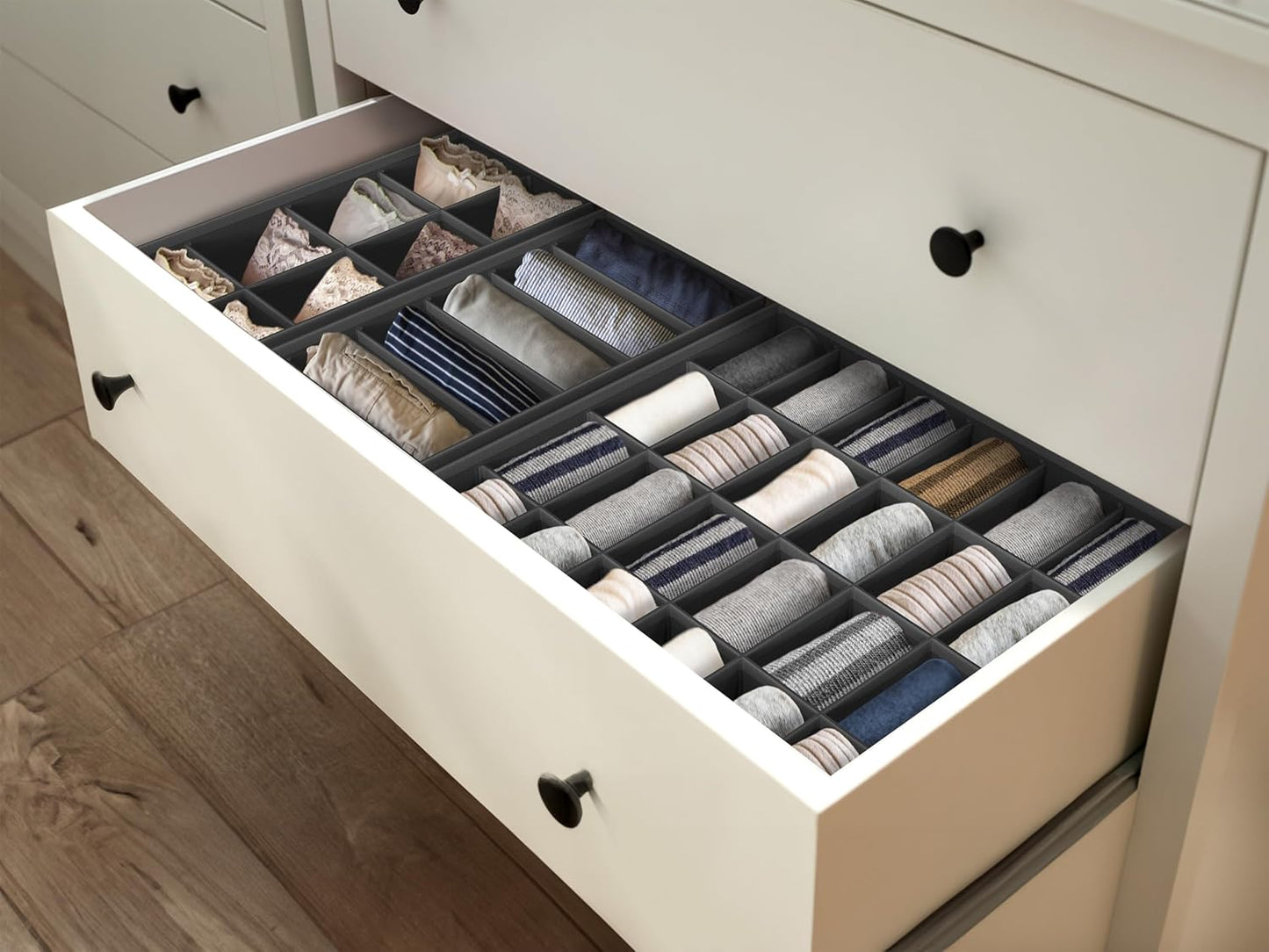 4-Pack Drawer Organizer Set - Closet Dividers for Underwear, Socks, Bras, Scarves, Ties - Foldable Non-Woven Storage Boxes, Dark Gray