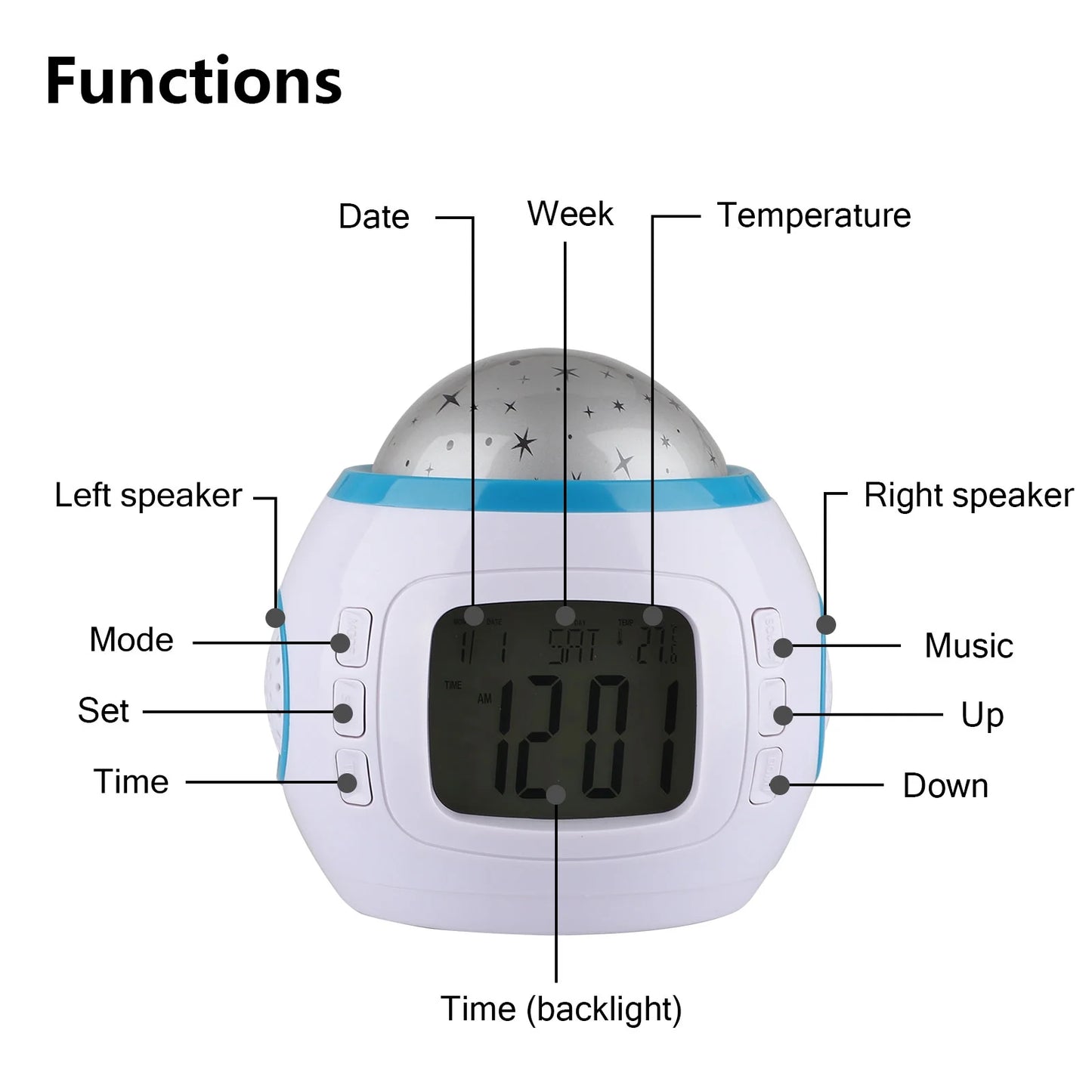 Alarm Clock,  Sleep Clock Starry Sky Night Light Star Projection Clock Music Digital Clock