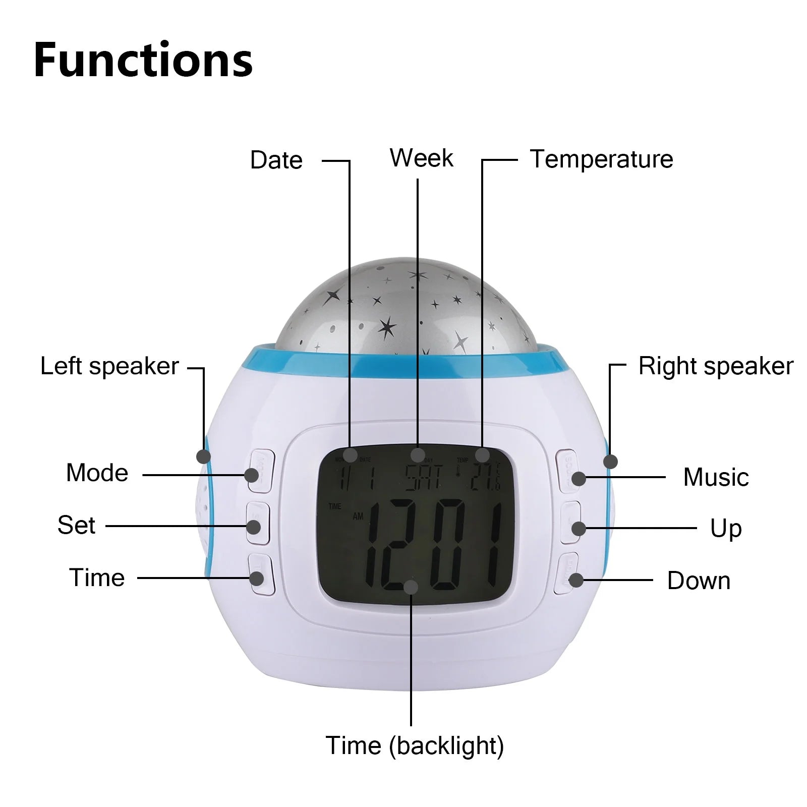 Alarm Clock,  Sleep Clock Starry Sky Night Light Star Projection Clock Music Digital Clock