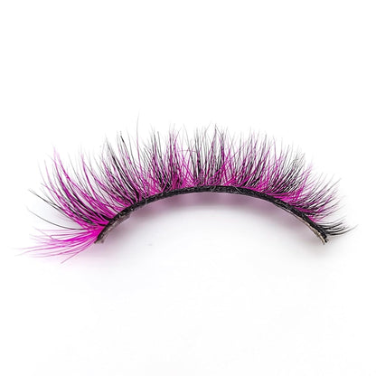 Colored Lashes 3D Real Mink Black and Pink Eyelashes Strips (M3D-318, 15Mm, 1 Pair)