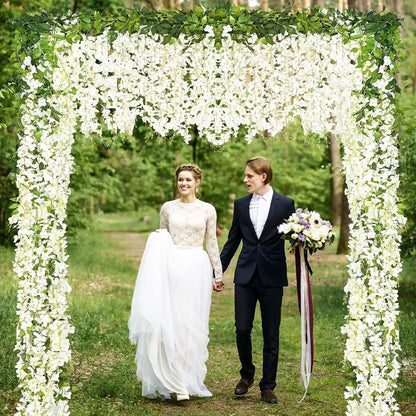 24 Pack Artificial Wisteria Vine Rattan Hanging Garland Silk Flowers String Home Party Wedding Decor Arch Party Garden Home Backdrop Decor