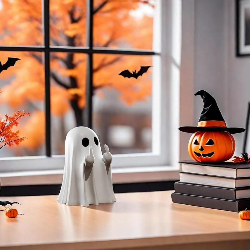 Cute Ghost Design Ornament, Spooky Resin Sculpture for Halloween, Perfect Indoor & Outdoor Home Decor, Unique Gift Idea, Collectible Figurine