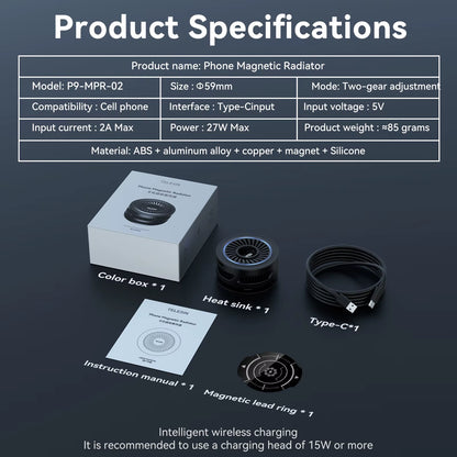 Magnetic Mobile Phone Radiator Cooler Cooling Fan Heat Sink for Cellphones Tablets Cooler for Live Streaming Gamming