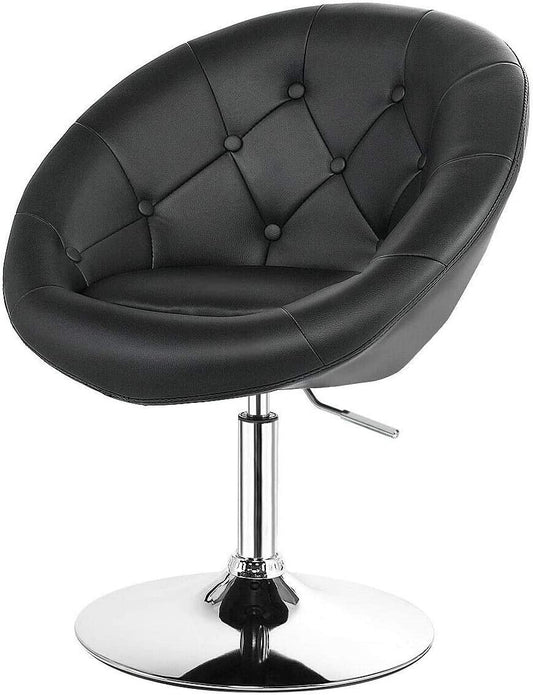 Vanity Chair, Swivel Bar Stools with Chrome Frame & Tufted Round-Back, Height Adjustable Makeup Chair Modern Accent Chair for Makeup Room, Living Room, Bedroom, Black