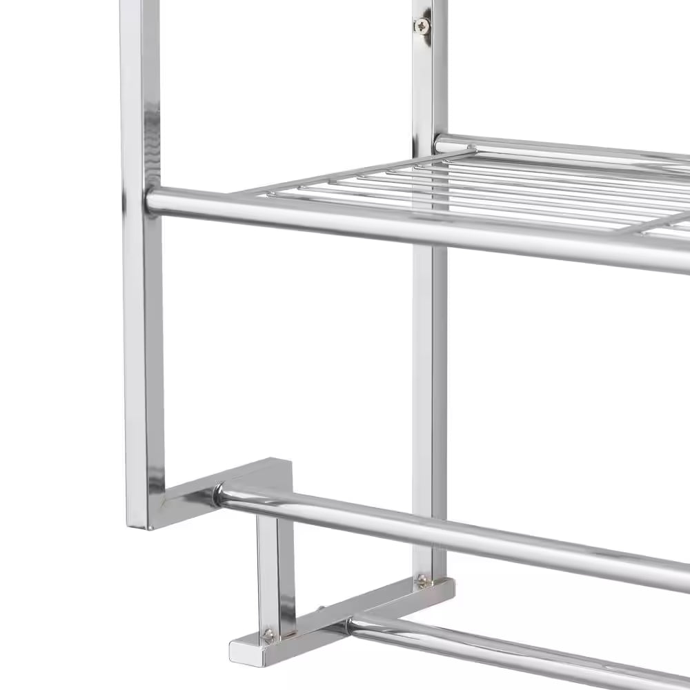 2-Tier Wall Mounted Shelf with 2 Towel Bars in Chrome 17.62 In. 