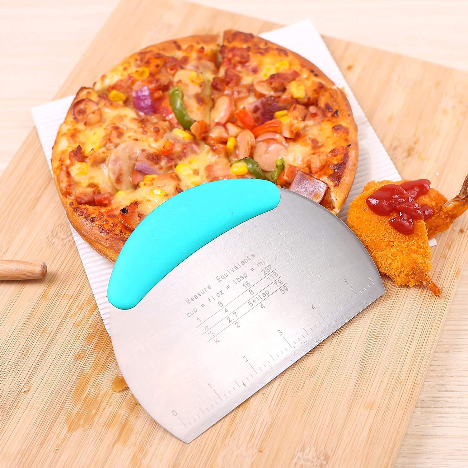 Dough Pastry Scraper Chopper/Stainless Steel Dough Scraper Cutter with Ergonomic Rubber Non-Slip Grip/Dough Scraper Cutter/Pro Pastry Pizza Cutter Chopper (Blue)