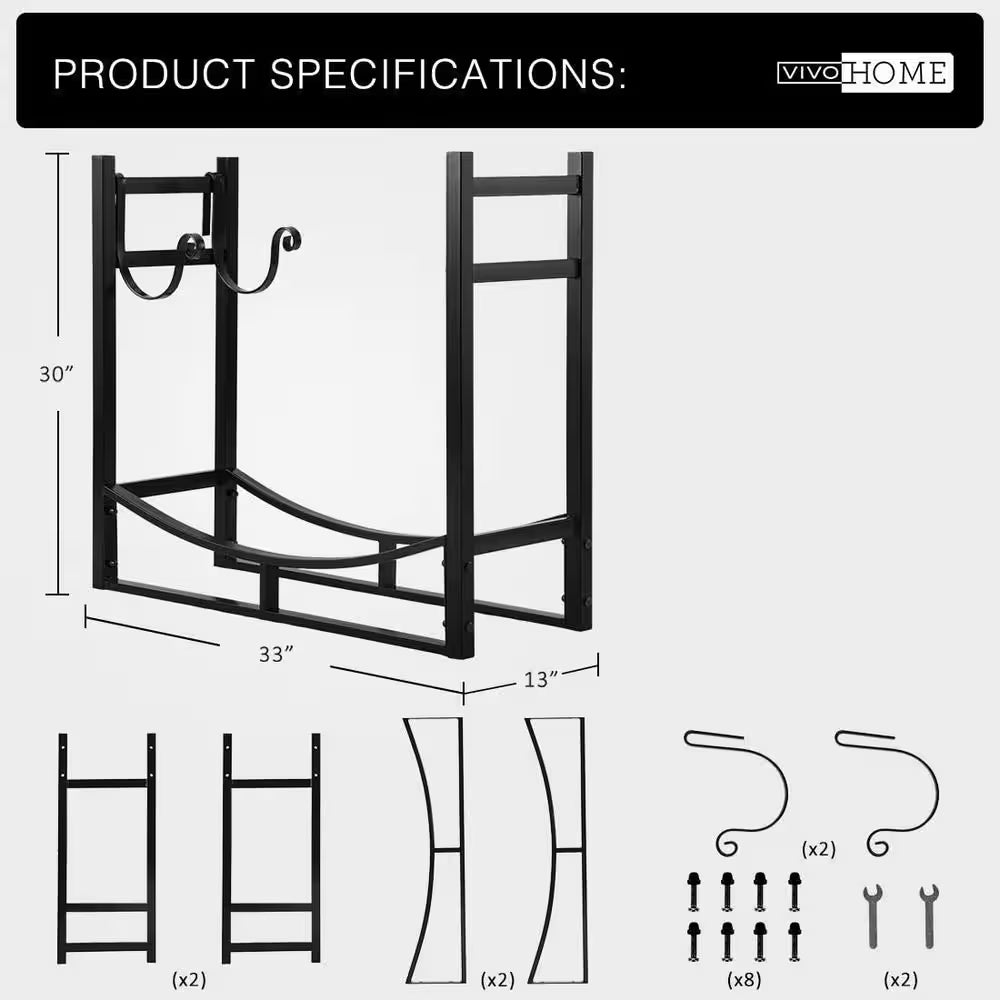33 In. Heavy-Duty Indoor/Outdoor Firewood Rack with Kindling Holder