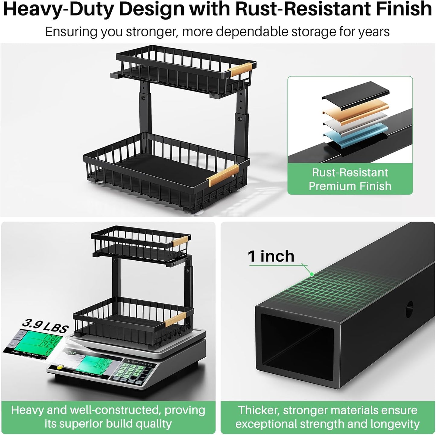 Under Sink Organizer, 2 Packs 2 Tier under Sink Organizers and Storage, Slide Out Pull Out Cabinet Organizer Shelf, Metal Sliding Drawer for Kitchen Bathroom Pantry Cabinet Closet Organization Rack