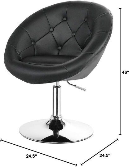 Vanity Chair, Swivel Bar Stools with Chrome Frame & Tufted Round-Back, Height Adjustable Makeup Chair Modern Accent Chair for Makeup Room, Living Room, Bedroom, Black