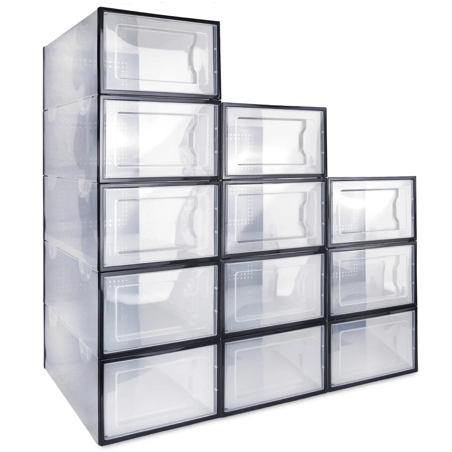 Clear Shoe Ogranizer for Closet,Shoes Boxes Bins Stackable,Folding Shoe Sneaker Containers Storage Box Rack with Lids 12 Pack