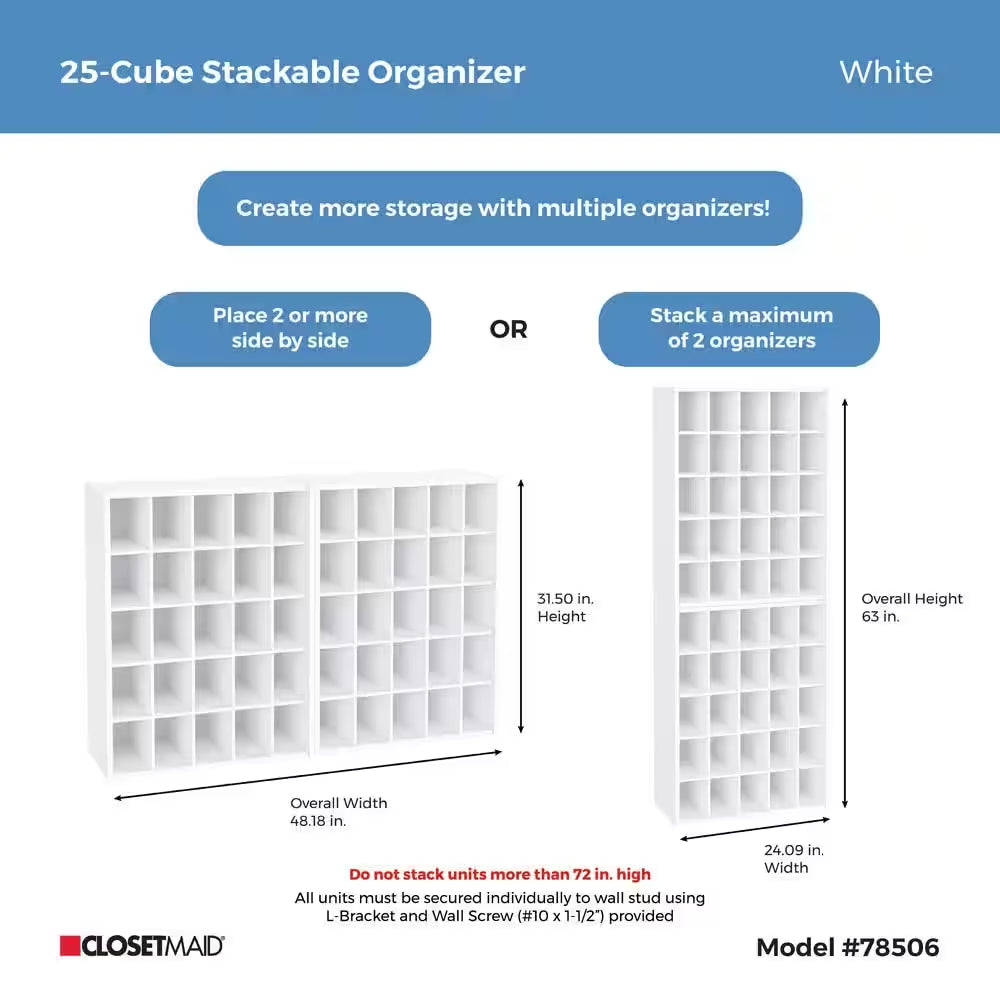 White 25-Cube Storage Organizer 32 In. H X 24 In. W X 12 In. D 