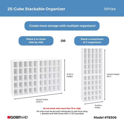 White 25-Cube Storage Organizer 32 In. H X 24 In. W X 12 In. D 