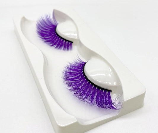 Mink Lashes Reusable Strip False Eyelashes Cat-Eye, Fun Colored 3D Look Lashes, 2 Layers (MIX PURPLE 3D)