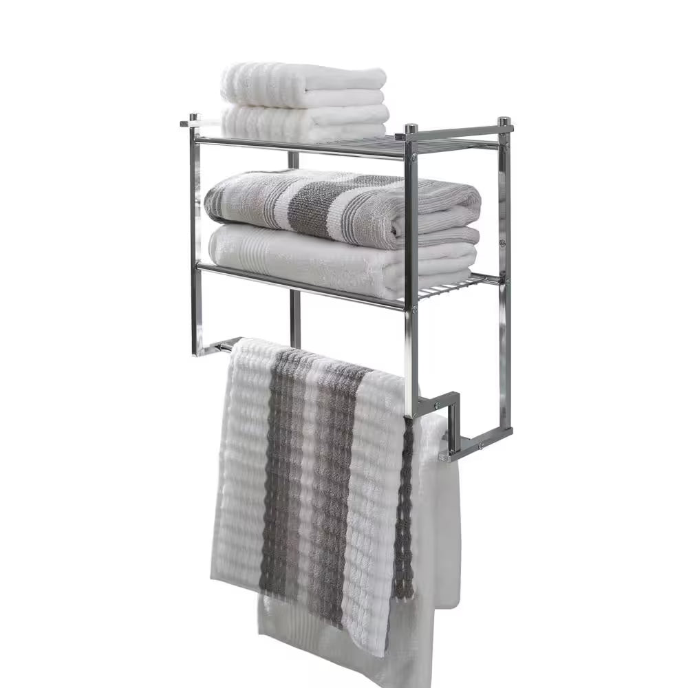 2-Tier Wall Mounted Shelf with 2 Towel Bars in Chrome 17.62 In. 