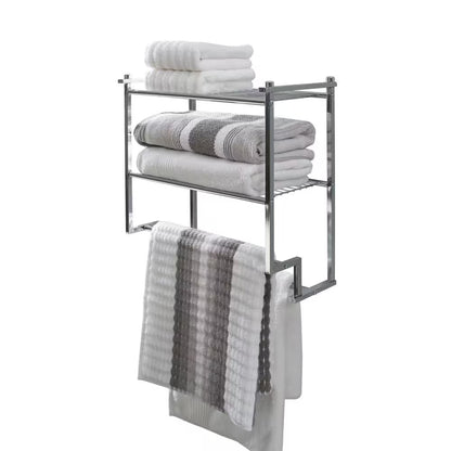 2-Tier Wall Mounted Shelf with 2 Towel Bars in Chrome 17.62 In. 
