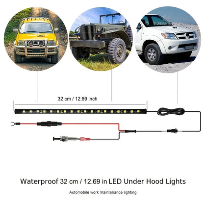 1Set LED Car under Hood Work Inspection Light Kit Waterproof White LED Strip Lights Bars Car Hood Lights Fits Any Vehicle 12V