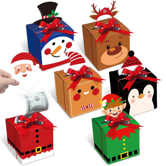 12 Pcs Christmas Money Box Christmas Party Gift Money Gift Boxes for Cash Pop up Christmas Money Holders for Cash with Festive Red Bows Clear Cash Seal Bags Penguin Santa Reindeer Snowman Gingerbread Men Pattern for Birthday Christmas Party Favor Supplies