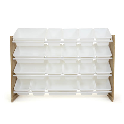 Journey Extra Large Toy Storage Organizer with 20 Plastic Storage Bins, Natural/White