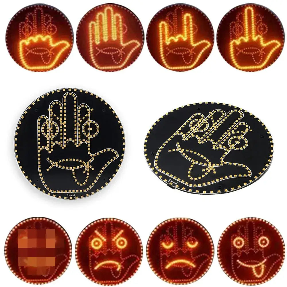 Emoji Face - Middle Finger Light Gesture LED Light Hand LED Car Finger up Back Window Funny Sticker Car LED Hand for Car