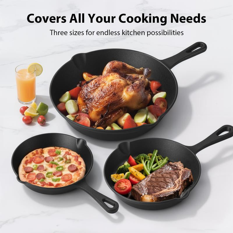 Cast Iron Skillets 3/4/5 PCS, Pots and Pans Set for Professional Restaurant Chef Quality, Pre-Seasoned Cookware Set - 4‘’,5.5“,6“, 8“, 10“ Fry Pans, Skillet Multi-Functional with Ergonomic Handles - for Frying, Saute, Cooking, Pizza
