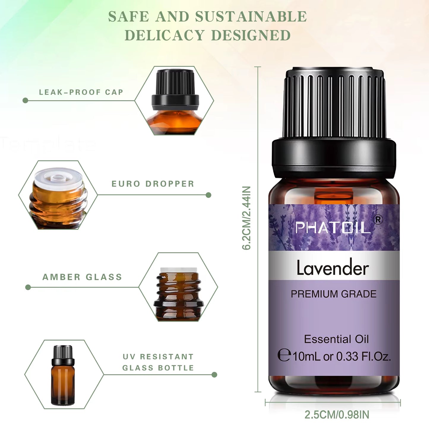 6Pcs Essential Oils Set for Diffuser Candle Making -10ML Lavender Eucalyptus Peppermint Tea Tree Sweet Orange Lemongrass