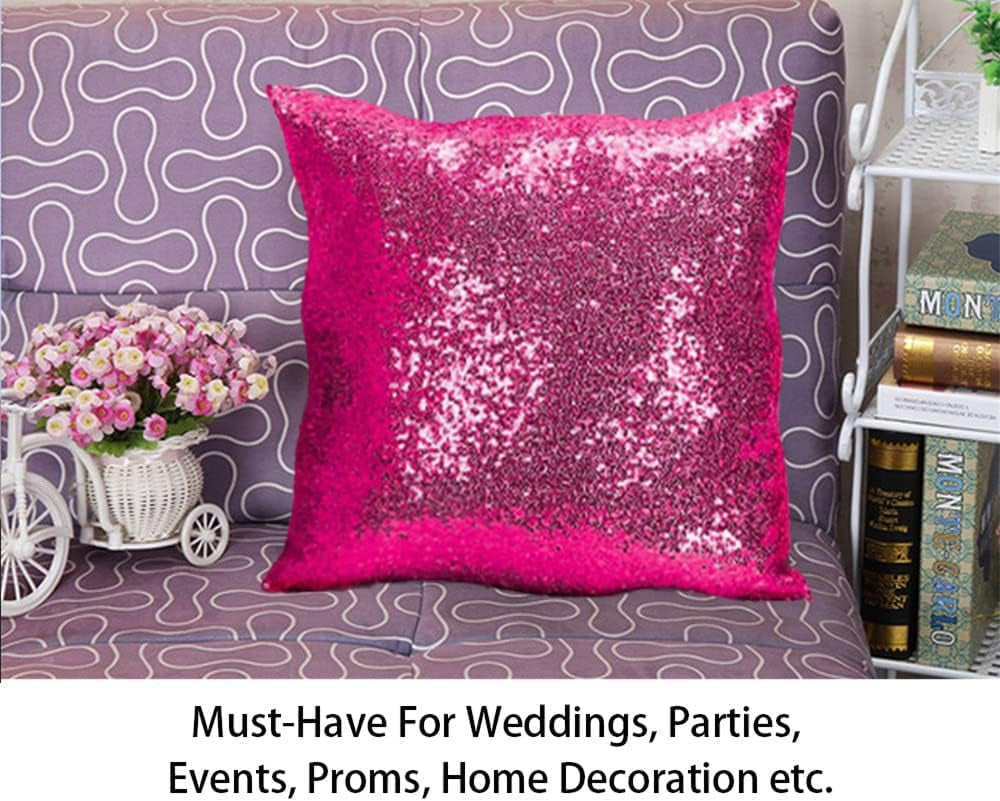 Sequin Pillow Case 24X24-Inch Hot Pink Sequins Decorative Throw Pillows Covers Sequins Pillow Cover Fuchsia Pillows Cushion Cover Sofa Accent Pillow Case Toss Pillows Cover